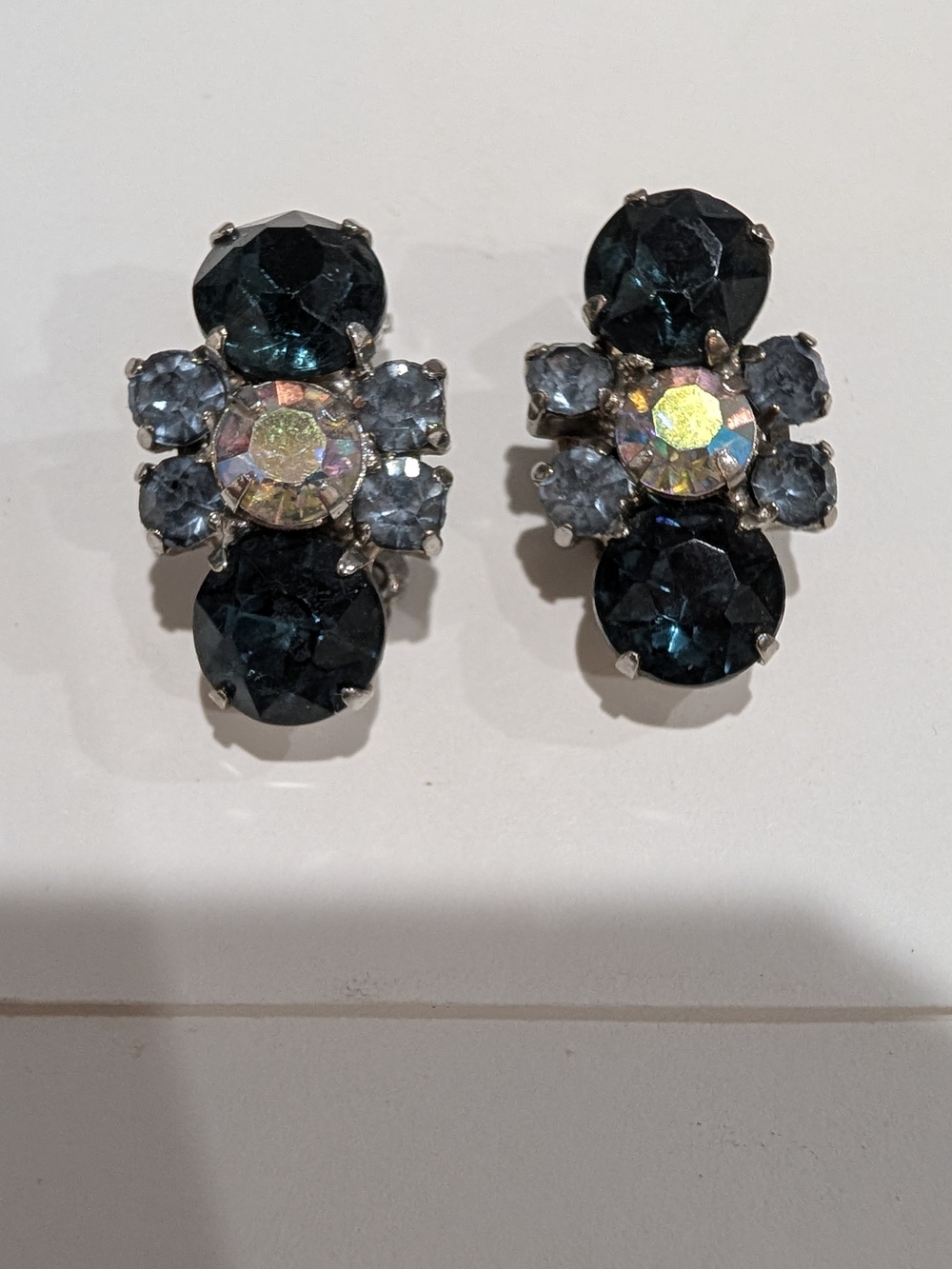 Crystal Cluster Drop Earrings in Deep Teal and Aurora